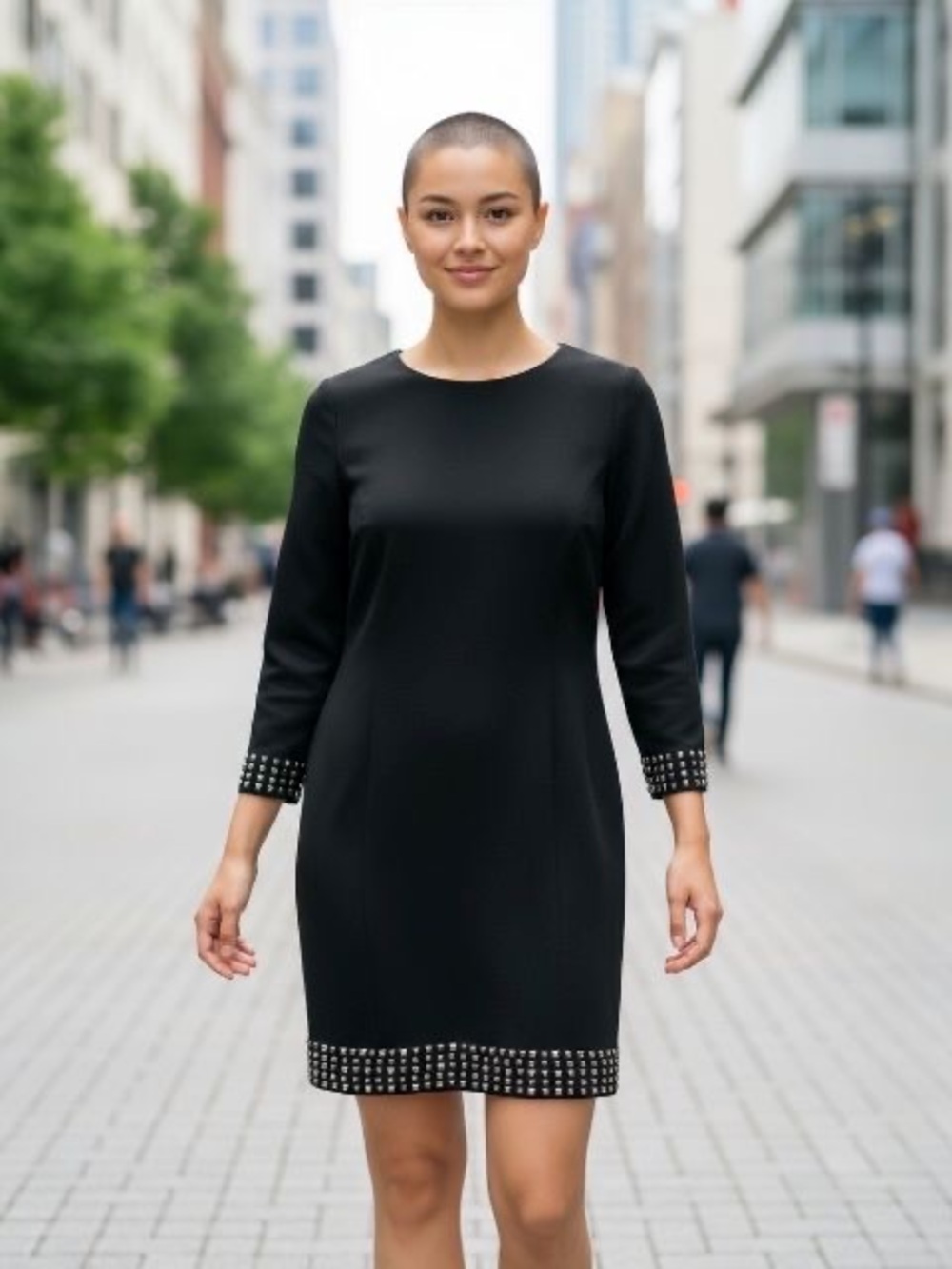 Michael Kors Women's Studded Gunmetal Black Shift Dress Size 14